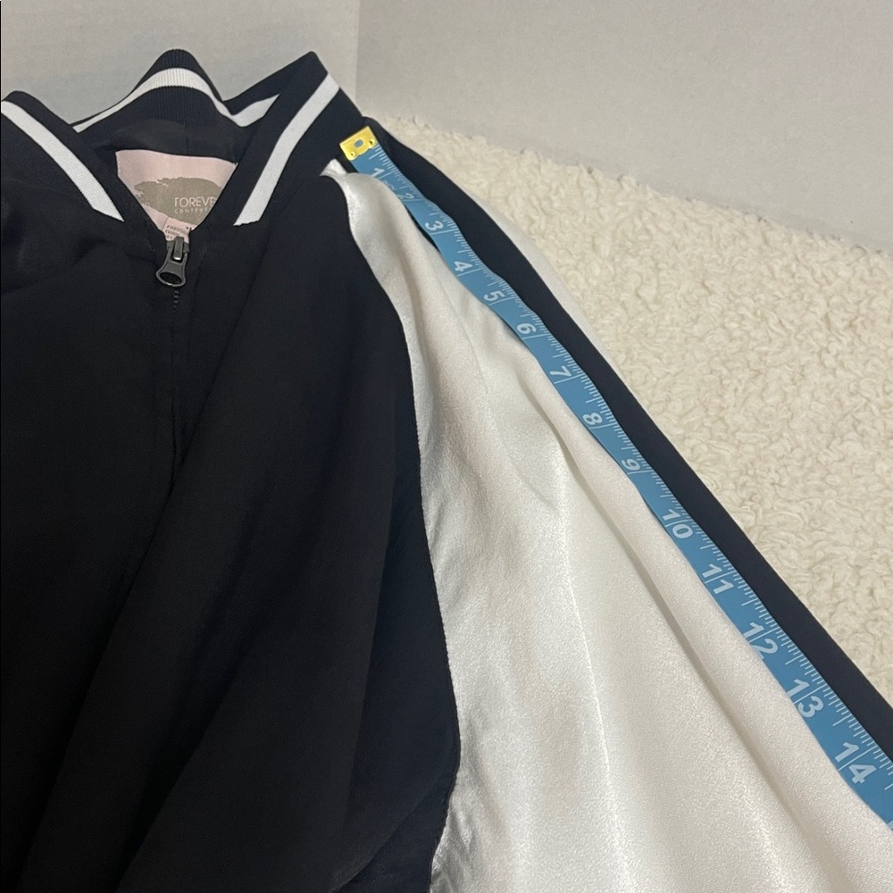 Forever 21 Satin Varsity Bomber Jacket Color Black Ivory Size M - Picture 13 of 16